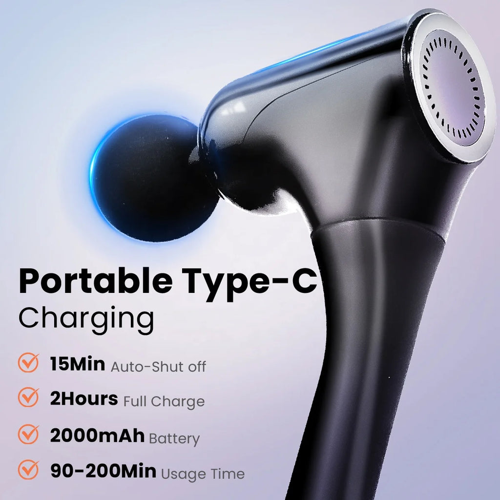 Long-Reach Back Massage Gun — Extended Handle, 4 Heads