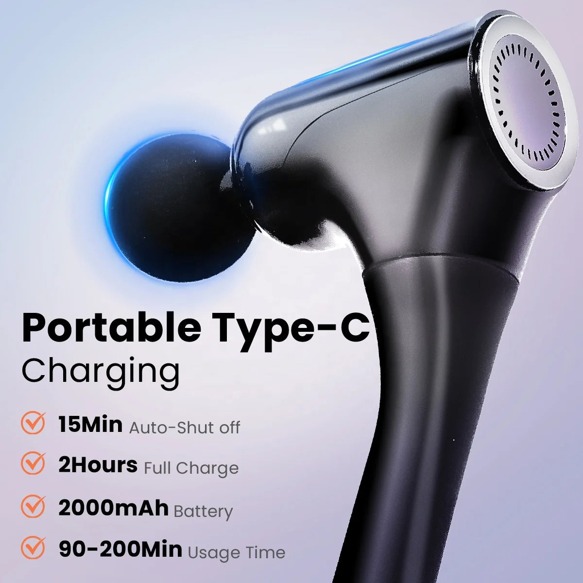 Long-Reach Back Massage Gun — Extended Handle, 4 Heads